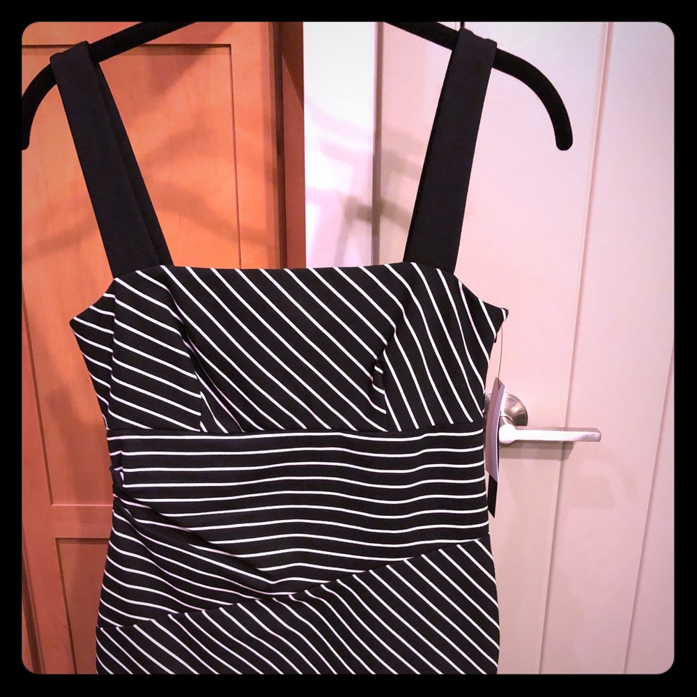 NWT Cynthia Steffe Black Dress With White Lines